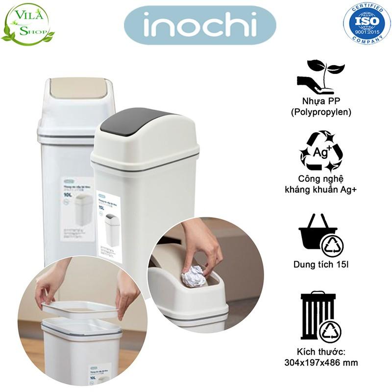 Thùng Đựng Rác, Thùng Rác Nhựa Lắp Lật Có Lõi 15L Inochi Đạt Tiêu Chẩu Xuất Nhật, Châu Âu EU