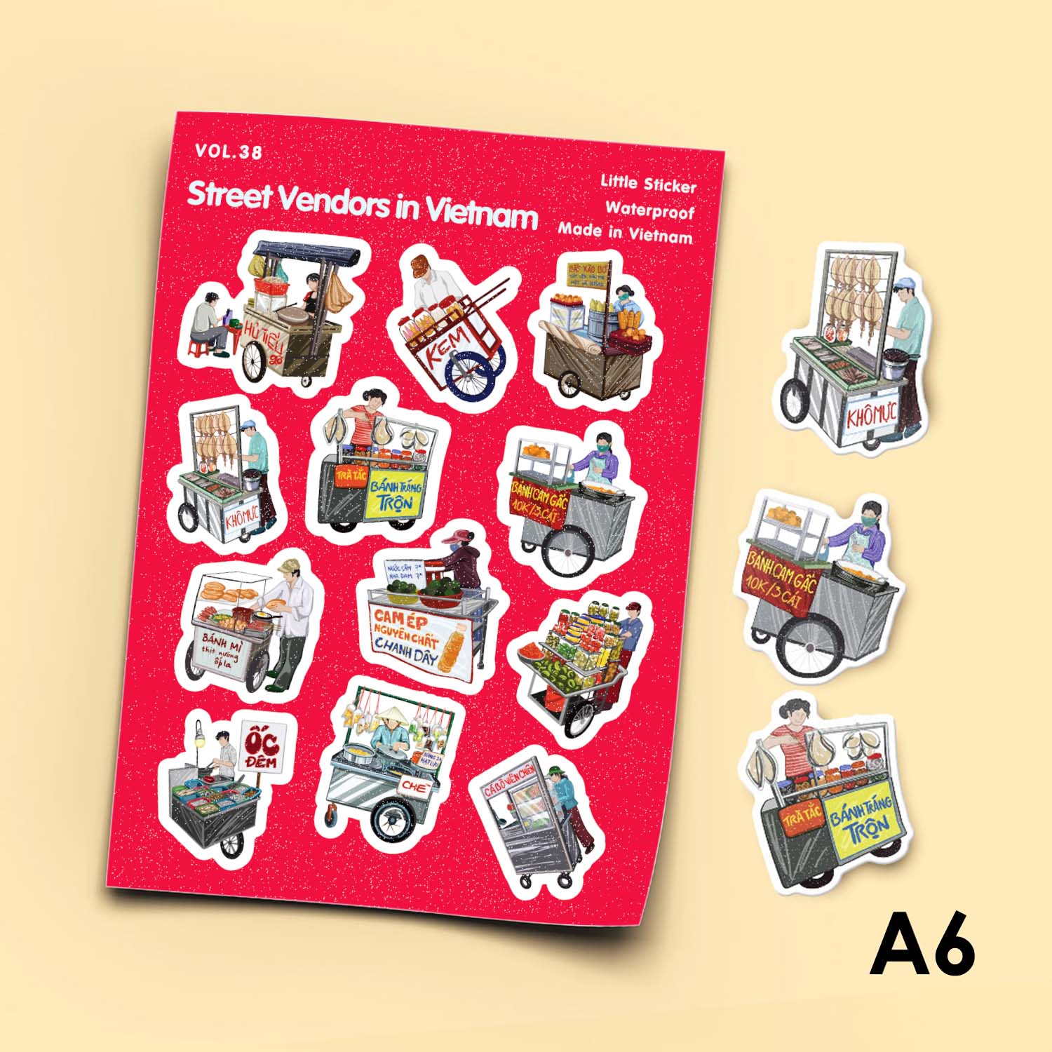 Vol.38 Street Vendors in Vietnam Xe bán hàng rong Little sticker sheet A6 hình dán Sticker Factory