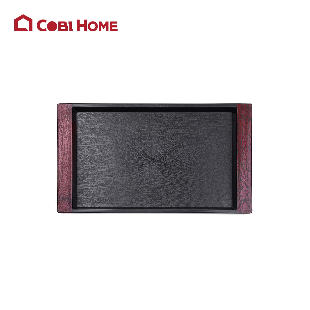 Khay phục vụ bằng nhựa, mâm bê đồ bặng nhựa phong cách Nhật màu đen - 3size