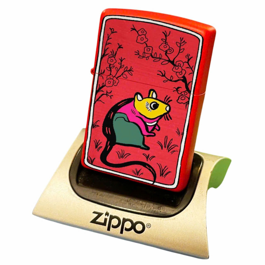 Bật lửa Zippo Year of the Rat - Phiên Bản 12 Con Giáp (Tuổi Tý) Thiết Kế Việt Nam, Sơn Tĩnh Điện Đỏ May Mắn Chính Hãng