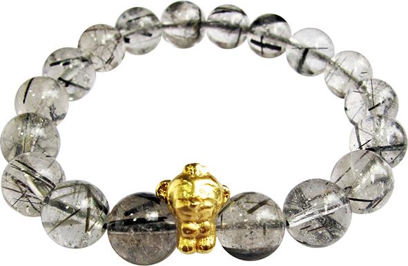 Lắc Tay Tuổi Thân Charm Bạc Mạ Vàng 24K Đá Thạch Anh Tóc Đen GEMBANK