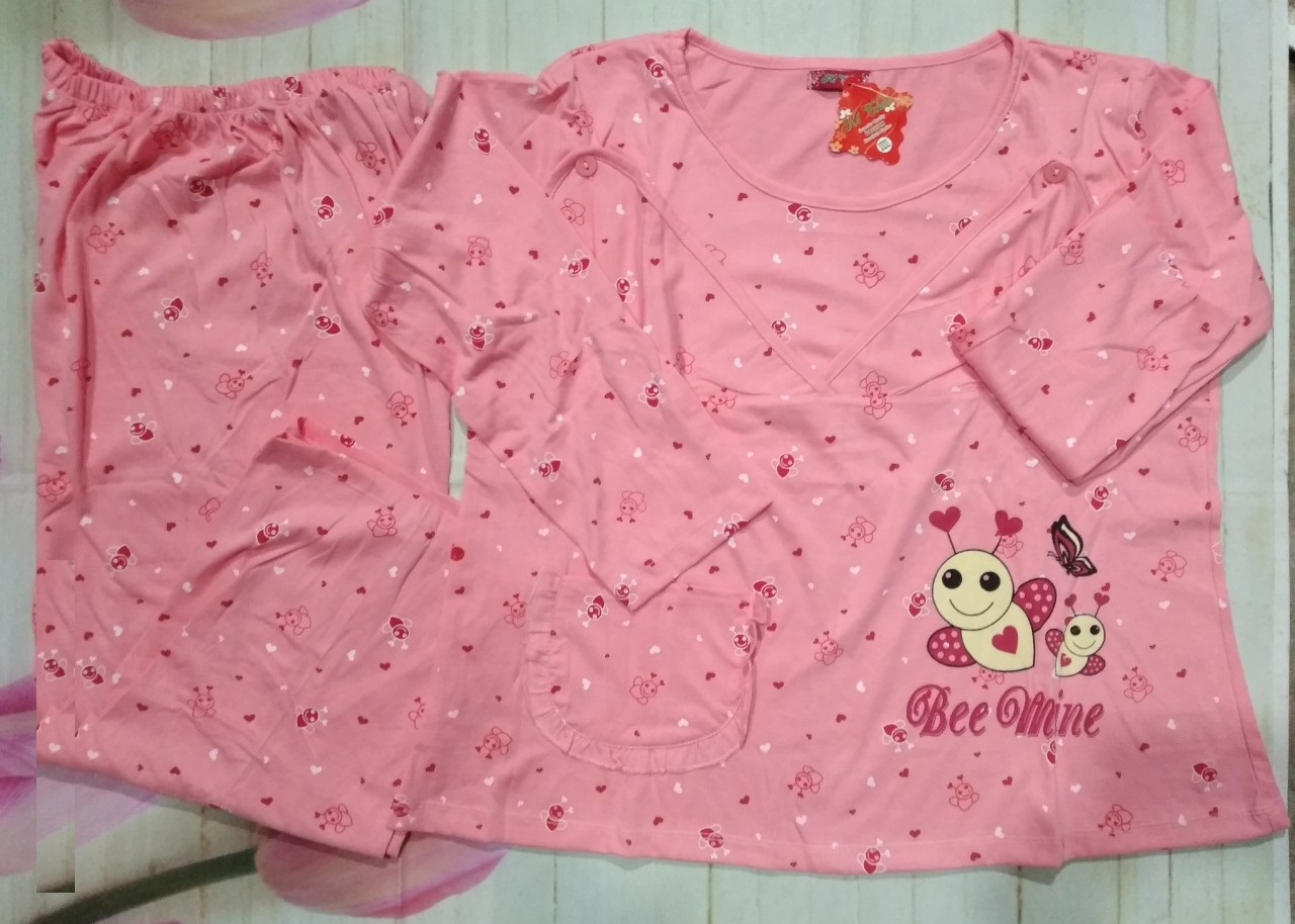 Đồ bộ sau sinh cotton dáng dài tay dài có form to đến 80kg-họa tiết ngẫu nhiên