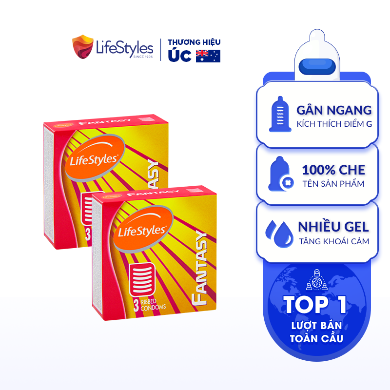 Bộ 2 Hộp Bao Cao Su LifeStyles Fantasy Có Gân Ngang Ôm Sát Cao Cấp Hộp 3 bao