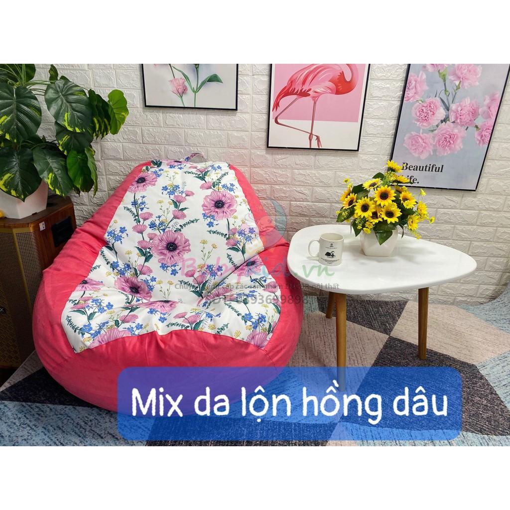 Vỏ bọc ghế lười dáng lê, vải thô nhật dày mix da lộn, hình hoa, 4 size