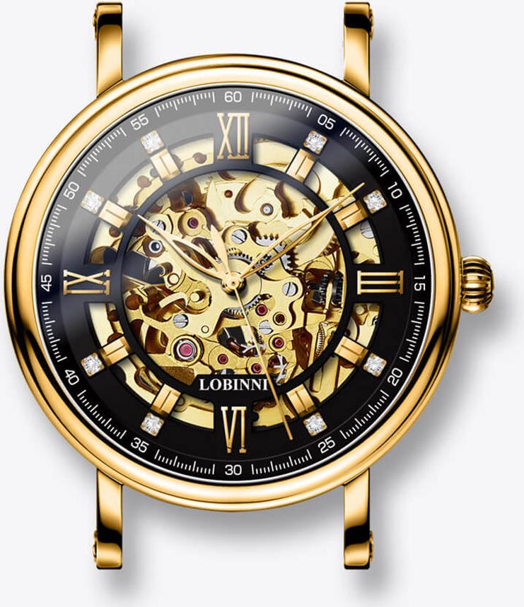 Đồng hồ nam chính hãng LOBINNI L9010-1 ,Kính sapphire chống xước,Chống nước 50m,bảo hành 24 tháng,Máy cơ(Automatic,dây da đen xịn,máy lộ cơ