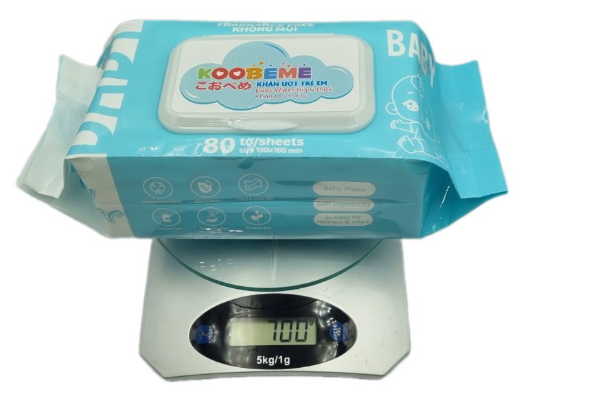 Thùng 4 gói Khăn ướt không mùi Koobeme, khăn to dày, đủ 80 tờ, 700gram, thấm nước đều vừa phải