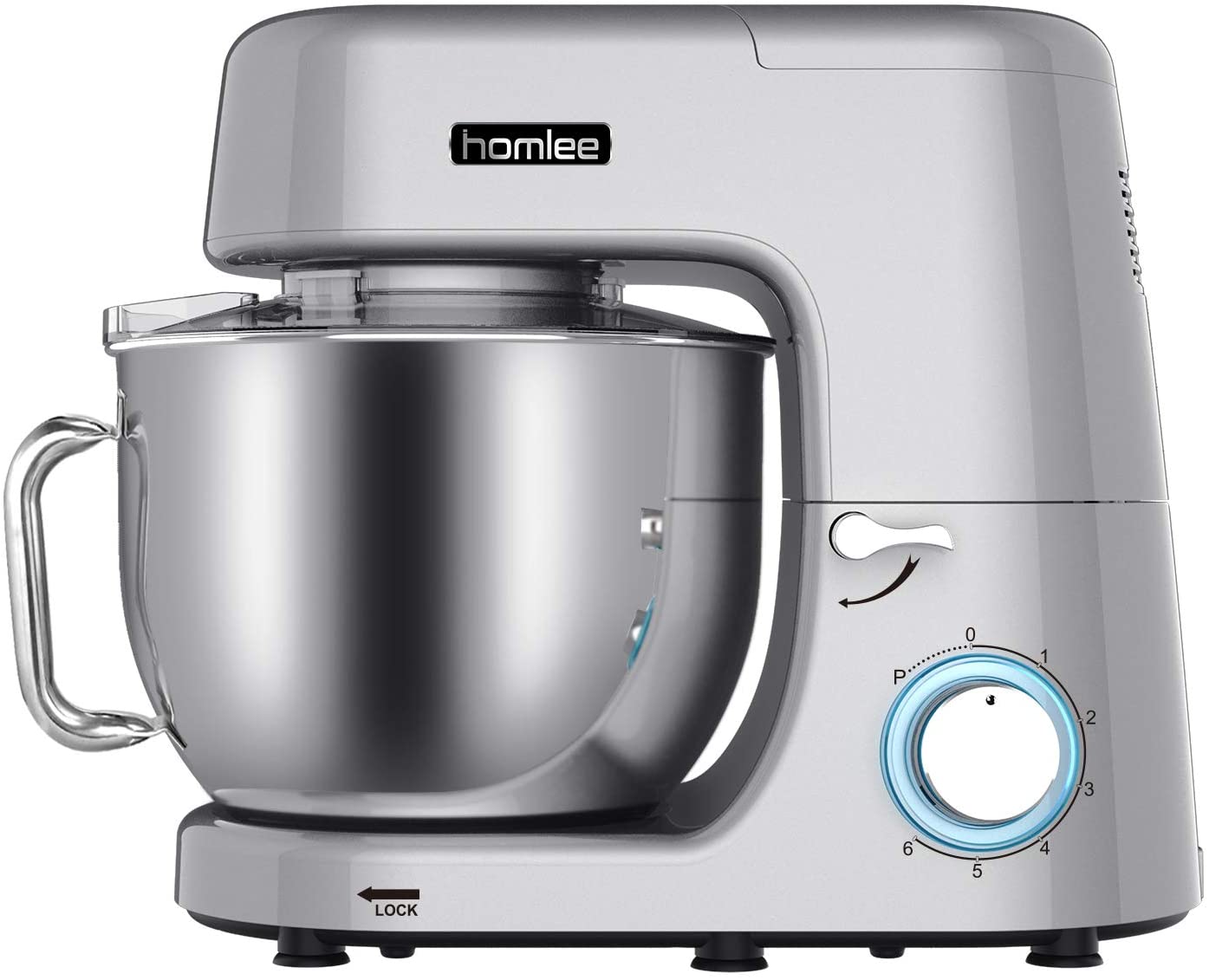 Máy nhào bột Homlee SM-1508 dung tích 7.2L công suất 1800W - Hàng chính hãng UK - Quết chả giò, trà bông, đánh kem, đánh trứng chạy êm ái