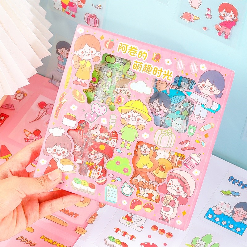 Sticker hộp 100 tấm cute trang trí sổ tay, mũ bảo hiểm