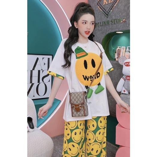Set Bộ Mặc Nhà, Quần ống suông, áo thêu, hình thật trải sàn, Freesize 40-55kg, tuỳ chiều cao