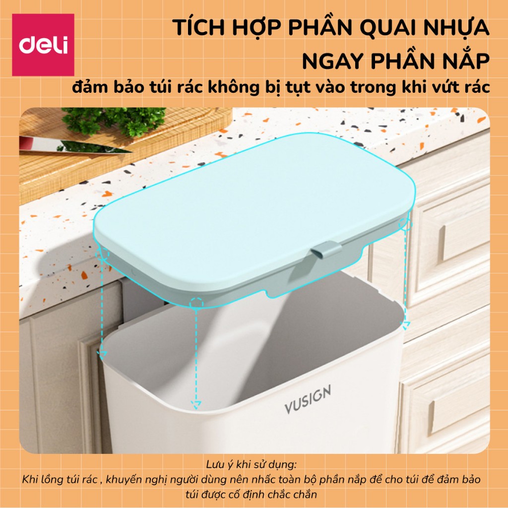 Thùng rác treo tủ bếp mở hai chiều 9L kèm quai có nắp giữ túi thùng rác gắn tường cho nhà bếp