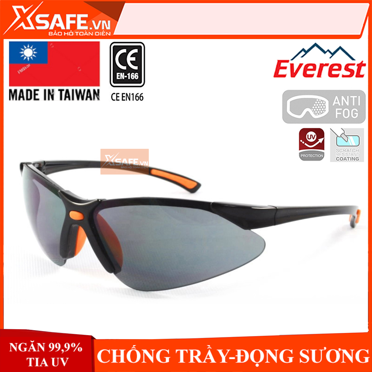 Kính bảo hộ Everest EV302 Mắt kính chống bụi, chống tia UV, đọng sương, bảo vệ mắt khi đi xe, lao động, tròng kính râm
