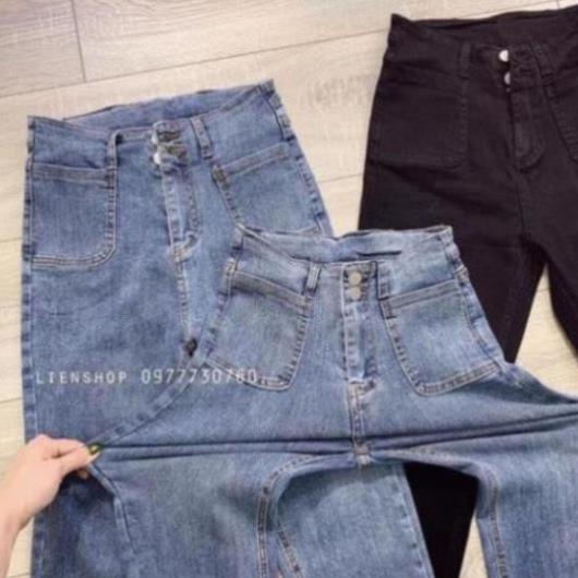 Quần jean nữ 2 cúc túi vuông quần bò dáng ôm cạp cao siêu tôn dáng thời trang Banamo Fashion 761