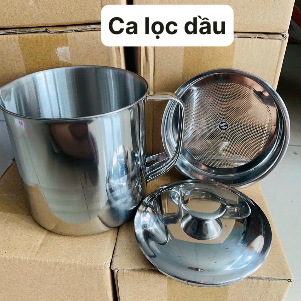 Ca Lọc Dầu Ăn Bằng Inox Cao Cấp 1,2L CÓ GIÁ LỌC, inox 304 sáng bóng, cực đẹp