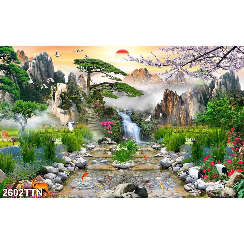 TRANH DÁN TƯỜNG 3D SƠN THUỶ HỮU TÌNH THÁC NƯỚC ĐẸP NHIỀU MẪU - TRANH NON NƯỚC HỮU TÌNH