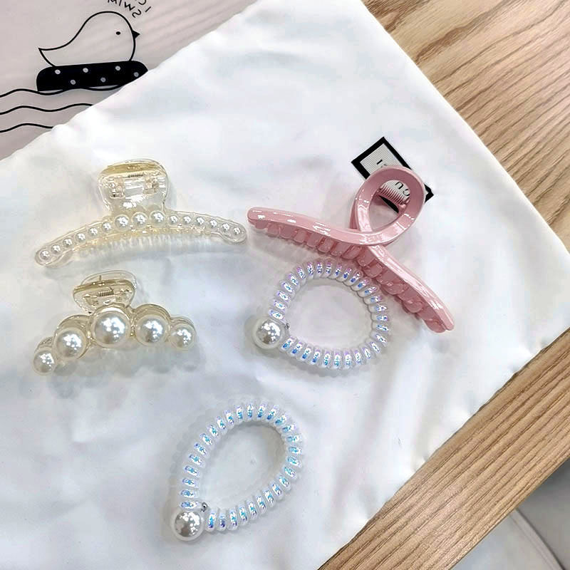 Combo 5 set kẹp tóc, kẹp càng cua đính ngọc trai, dây cột tóc phong cách Ulzzang Hàn Quốc KT28