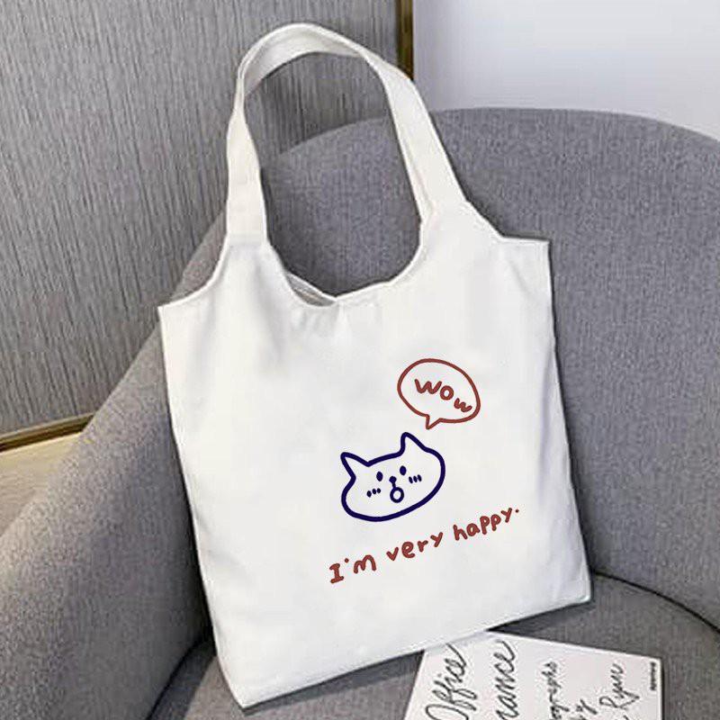 Túi Tote Canvas lớn In Mèo Wow đeo vai TT31 Xinh Xắn Cho Nàng