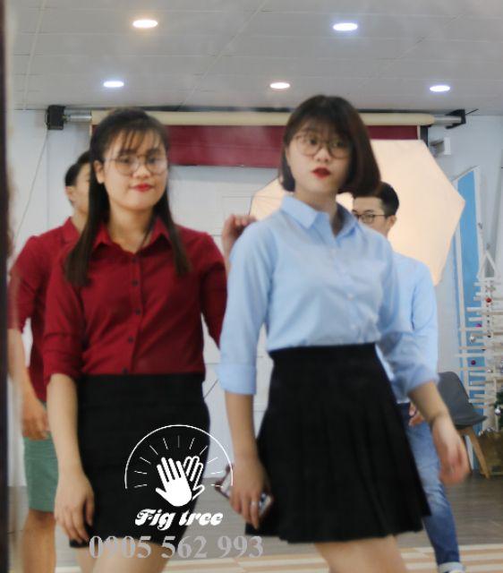 Áo sơ mi nữ màu xanh nhạt cổ bẻ CỰC HÓT