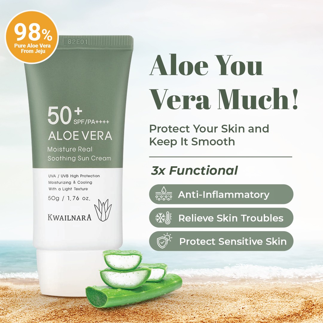 Kem chống nắng Lô hôi dịu da, kiềm dầu Kwailnara Aloe Vera Sun Cream SPF50+ PA++++ 50g