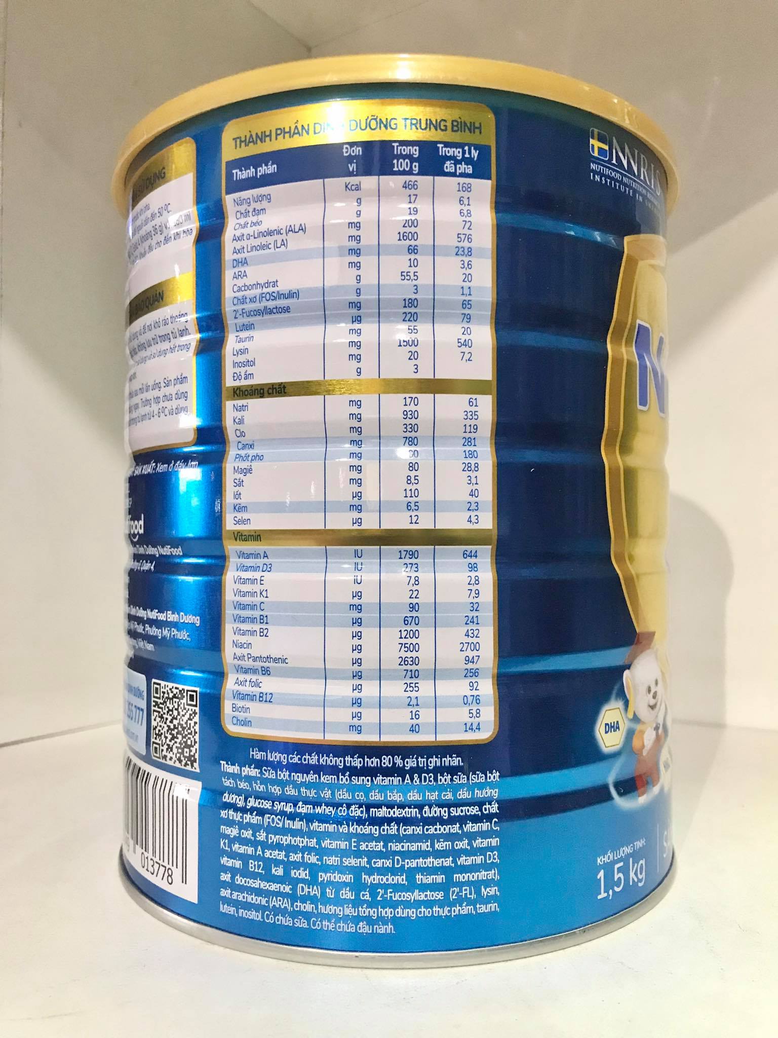 Sữa Nuti IQ Gold 3 1.5kg - Phát triển não bộ và thị giác, Tăng cường sức đề kháng, Phát triển cân nặng - chiều cao, Tiêu hoá - hấp thu tốt, Ngăn ngừa táo bón