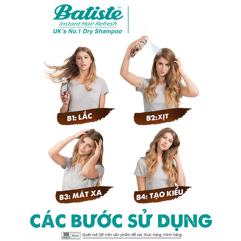 Dầu Gội Khô Batiste Dry Shampoo 200ml Hết Ngứa, Hết Bết Dính Tóc Bồng Bềnh Tức Thì