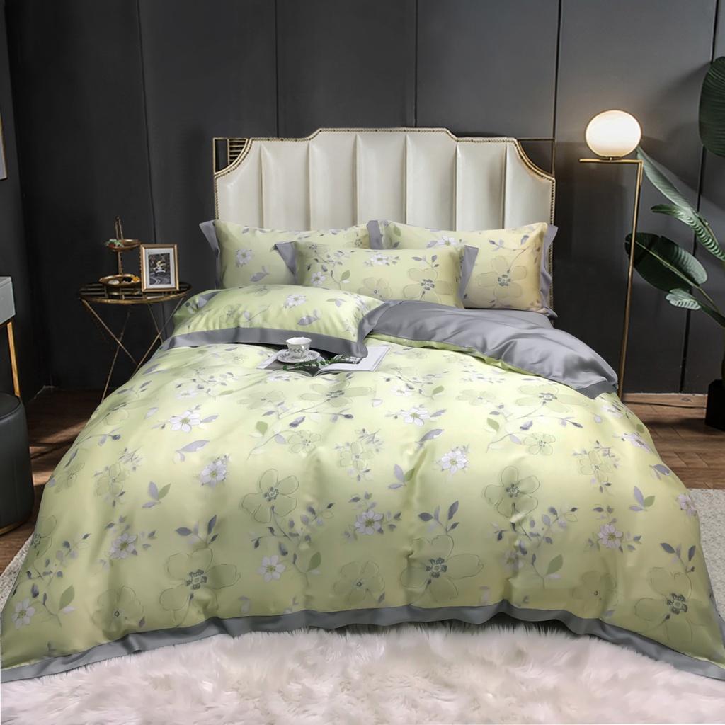 Bộ chăn ga gối Mẫu thiết kế mới 2022 lụa Tencel 100S họa tiết Hoa lá ,mềm mịn,sang trọng- LUX38