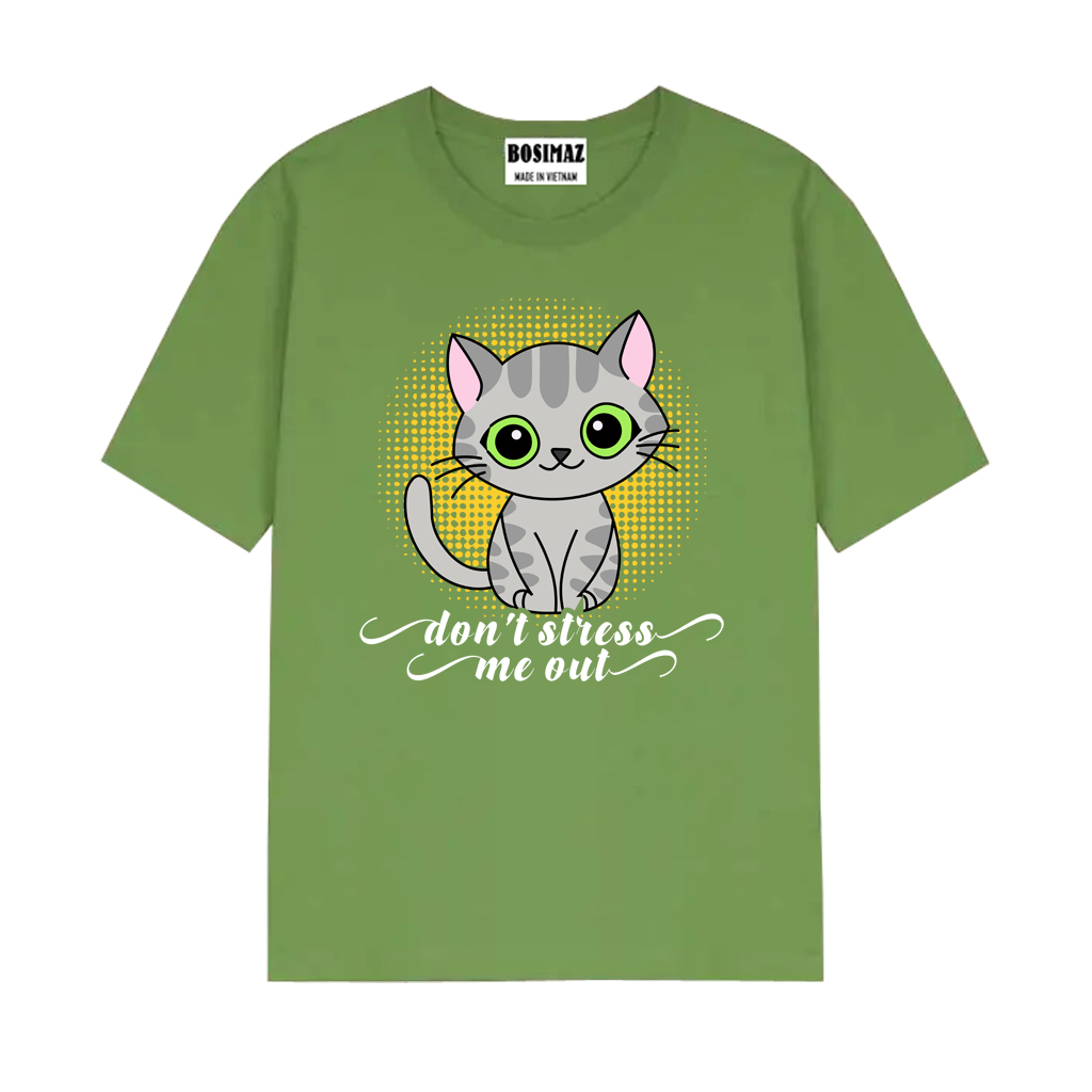 Áo thun Unisex Bosimaz TS016 cổ tròn tay lỡ phom rộng in hình mèo, thun contton 100%, vải đẹp dày, thoáng mát không xù lông.