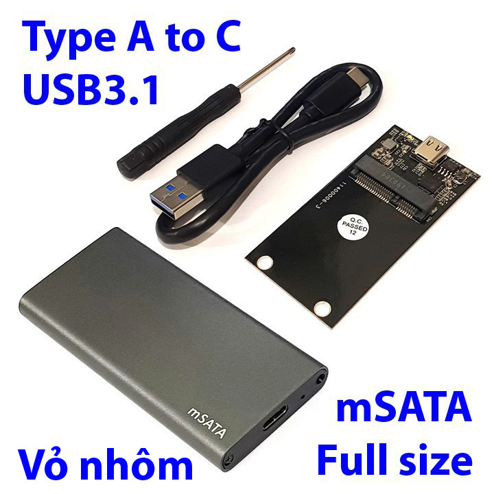 Box vỏ nhôm cho SSD chuẩn mSATA USB-A-C 3.1 M3C