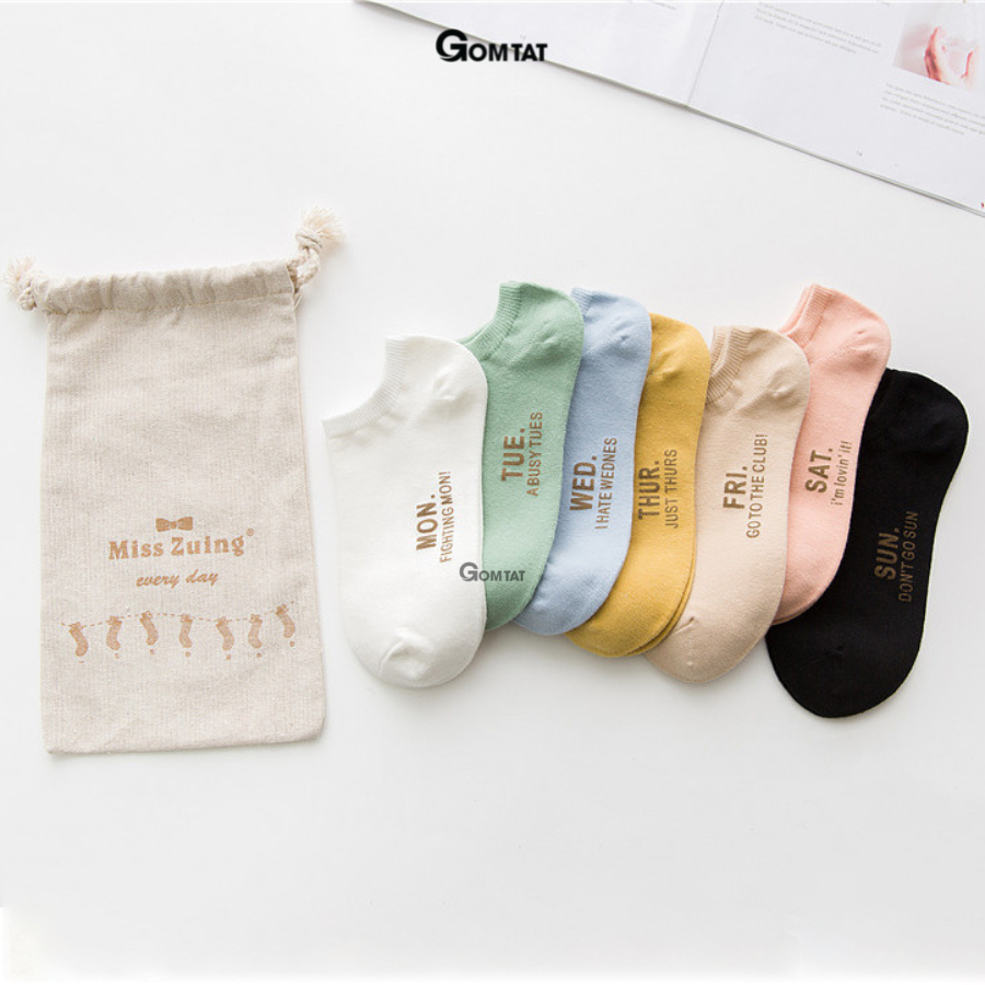 Set 7 đôi Vớ cổ ngắn nữ chất liệu cotton cao cấp, tất nữ cổ thấp 7 đôi sử dụng 7 ngày [mẫu nữ 01] - VOTUAN-NU01