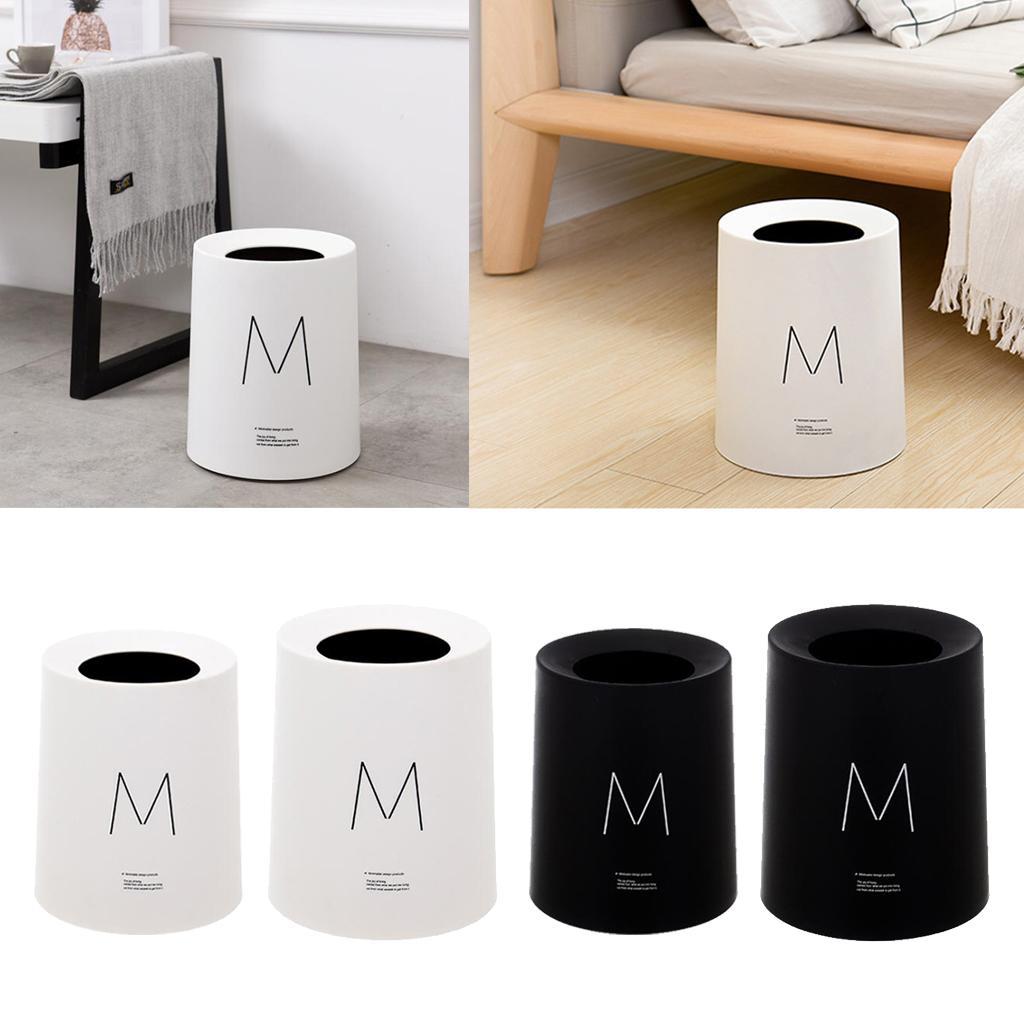 Round Trash Can Wastebasket Garbage Container Bin Bathrooms Rooms white 8L