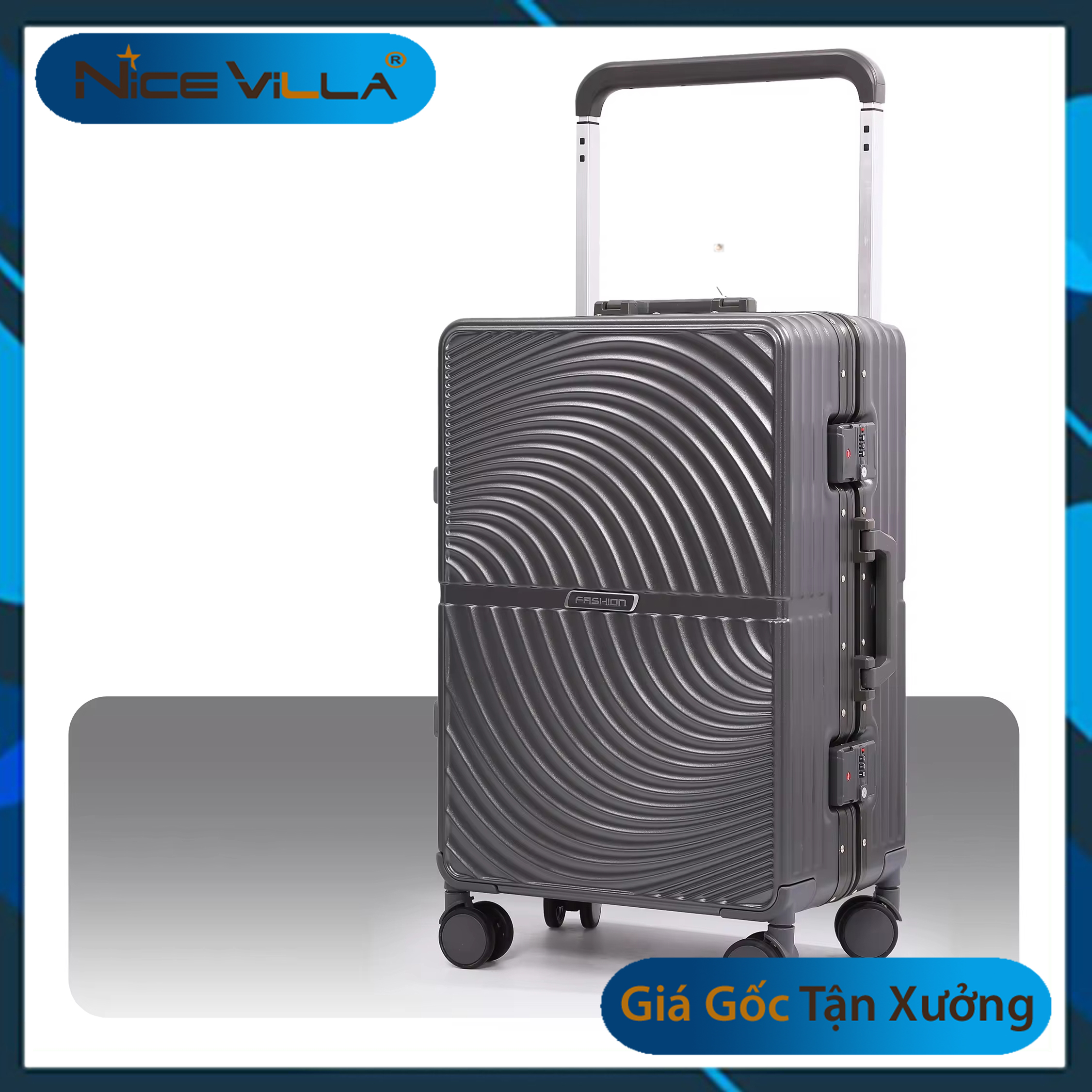 Vali Khung Nhôm Khóa Sập Vân Xoắn NiceVilla Cao Cấp Mẫu mới 2024 Size 20 inch & 25 inch