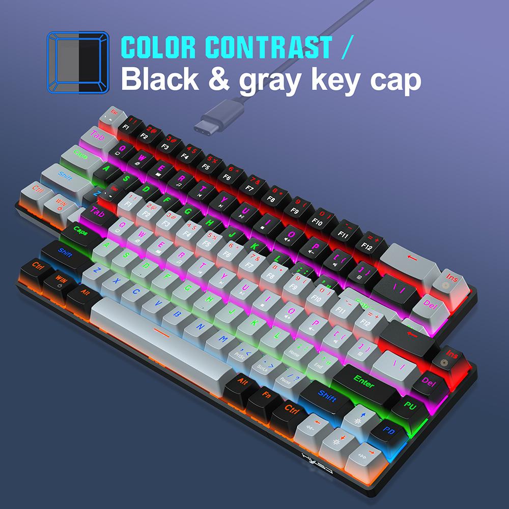 HXSJ V800 Wired Mechanical Keyboard 68 Keys RGB Gaming Keyboard with Detachable Type-C Cable ABS Keycap