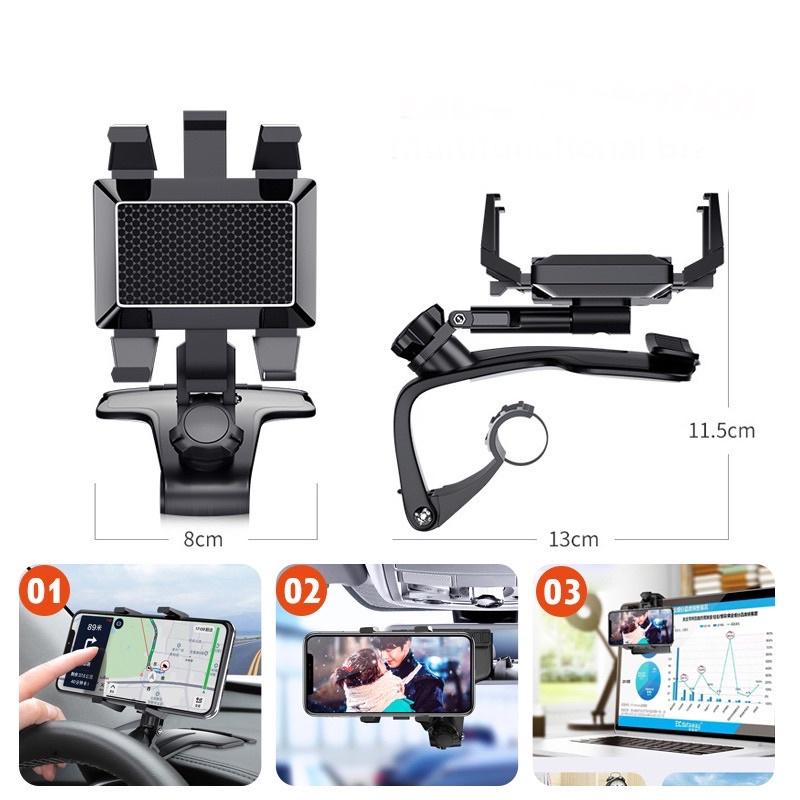 Giá đỡ kẹp điện thoại trên ô tô xe hơi xoay 360 độ chống rung gắn taplo, gương chiếu hậu kèm bảng số điện thoại