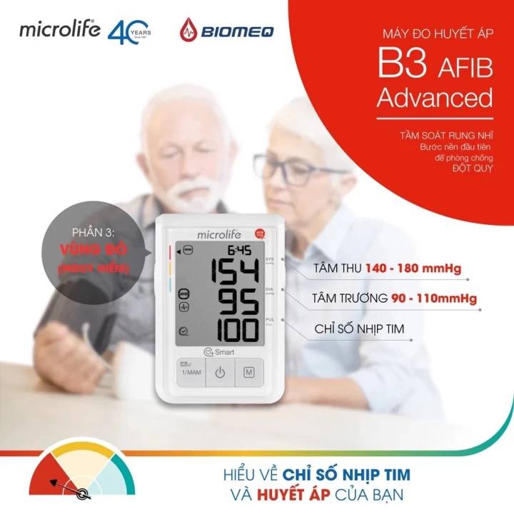 Máy Đo Huyết Áp Bắp Tay Microlife B3 AFIB Advanced, Cảnh Báo Rung Nhĩ, Phòng Đột Quỵ