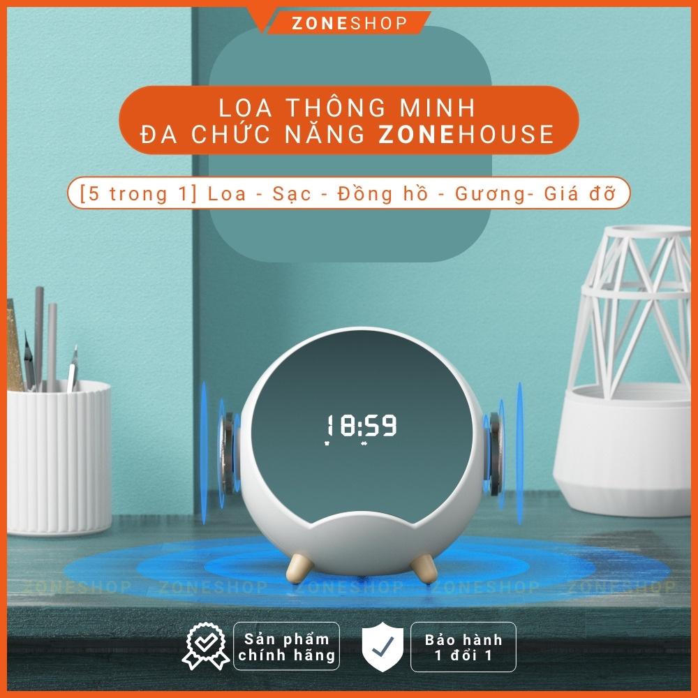 Loa bluetooth đa chức năng ZONEHOUSE Chính hãng, đế sạc điện thoại không dây, đồng hồ báo thức gương