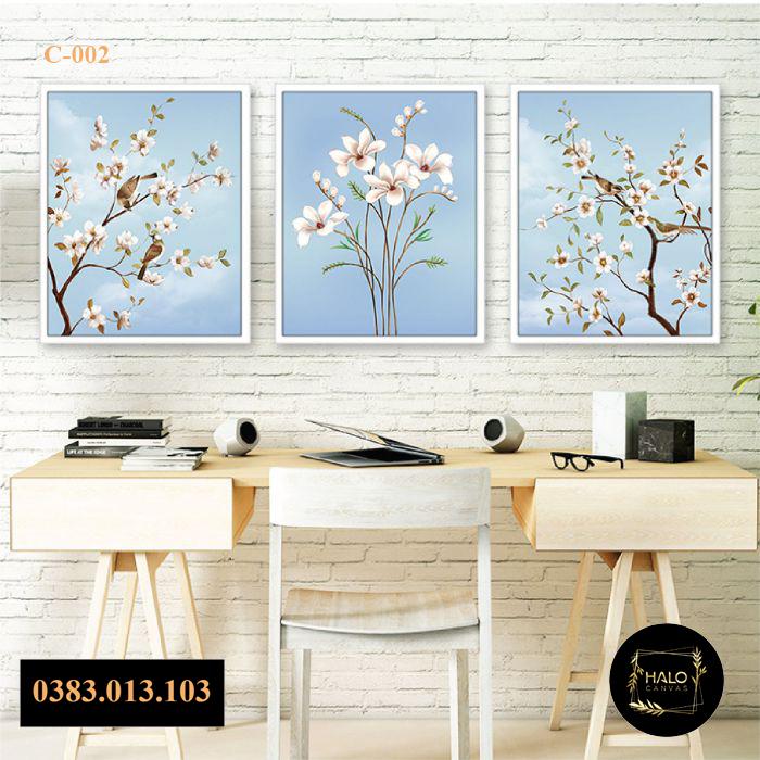 Bộ 3 Tranh Canvas Chim Đậu Trên Cành Hoa – (C-002