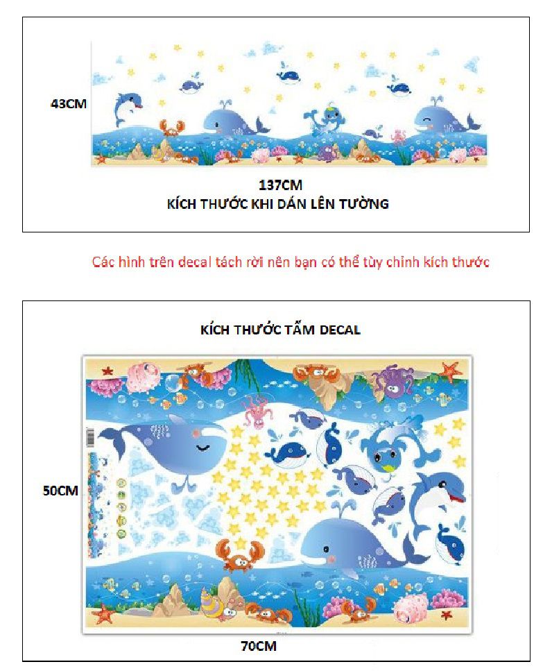 Decal dán tường nàng tiên cá và chân tường cá voi - HP158