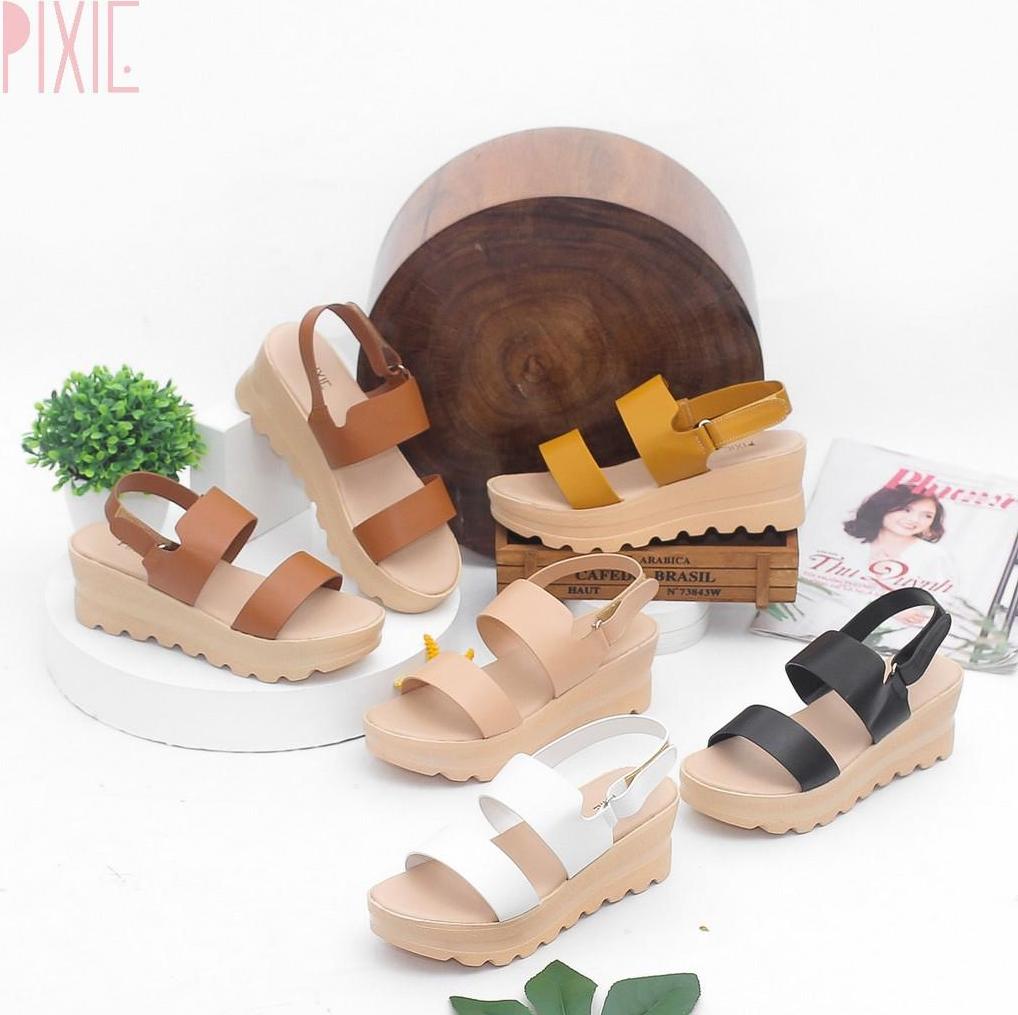 Giày Sandal Đế Xuồng 5cm Siêu Nhẹ Quai Ngang Màu Đen Pixie X425