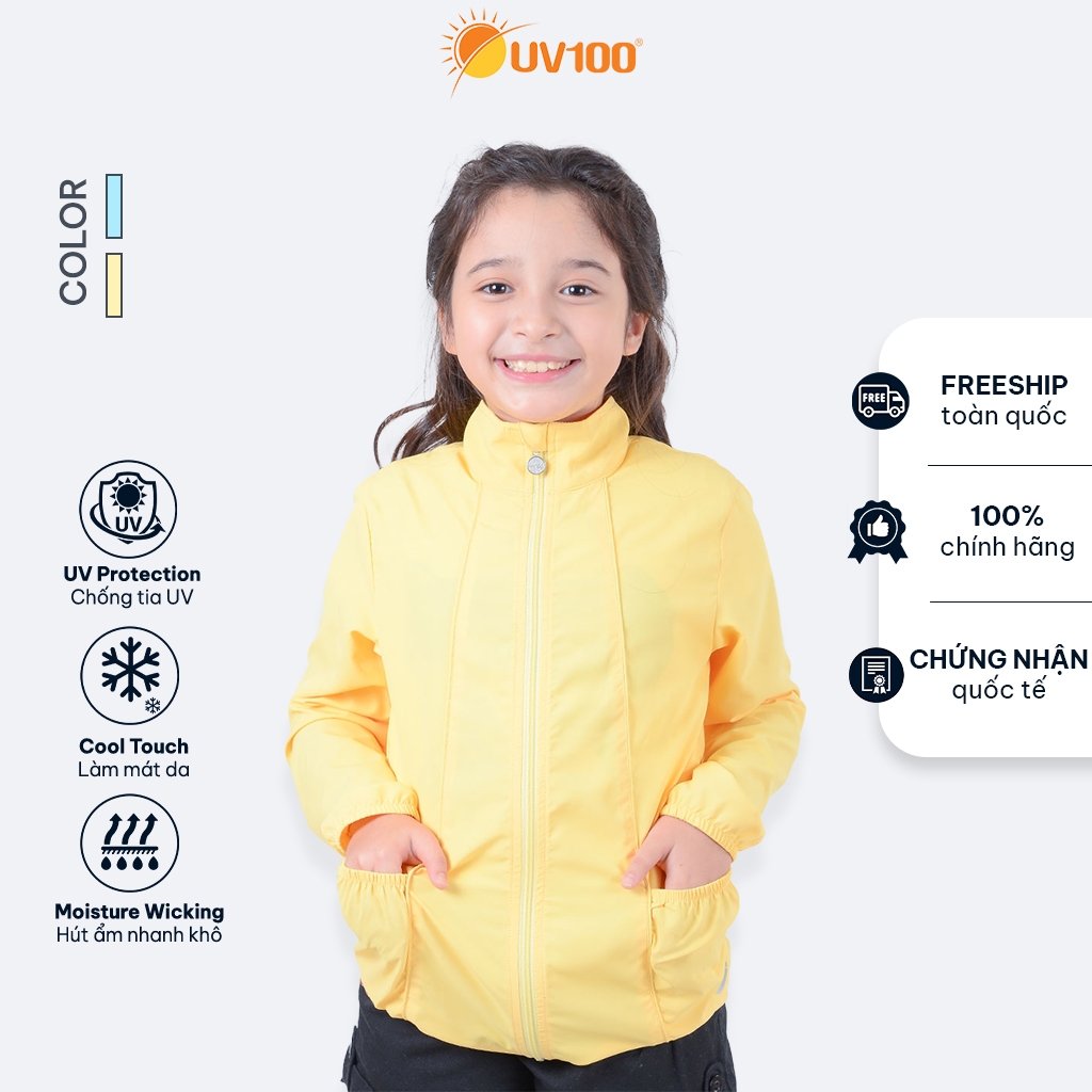 Áo khoác chống nắng cho trẻ em chống tia UV &gt;99% UPF50+ vải thoáng mát, kháng khuẩn UV100 AD81073