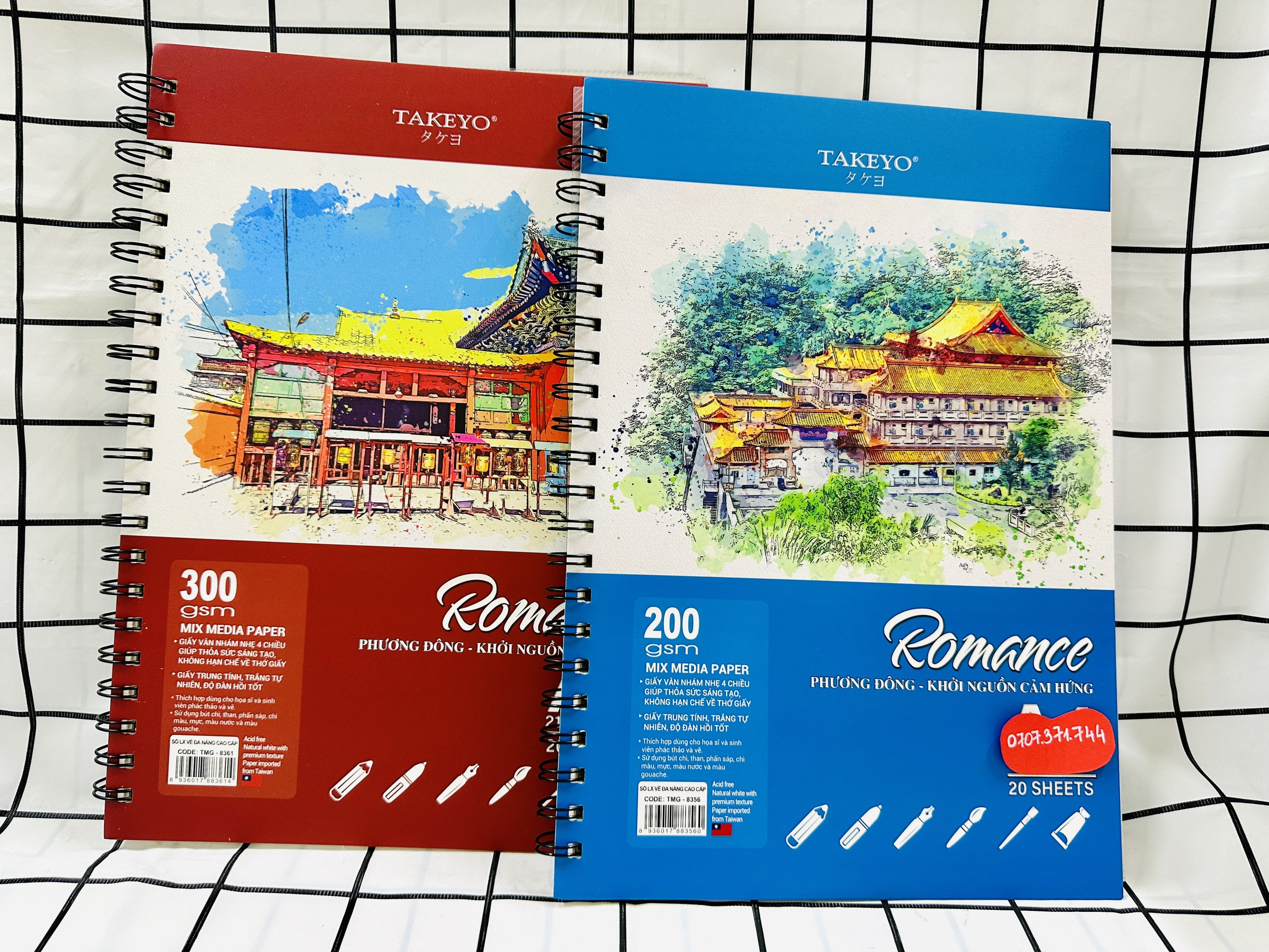 Sổ Vẽ Lò Xo Đa Năng Cao Cấp 20 Tờ Size A4-A5 Định Lượng Giấy 200GMS Và 300GMS Bìa Nhựa Chống Thấm Nước ROMACE TAKEYO, Sổ Vẽ Chuyên Dùng Cho Màu Nước