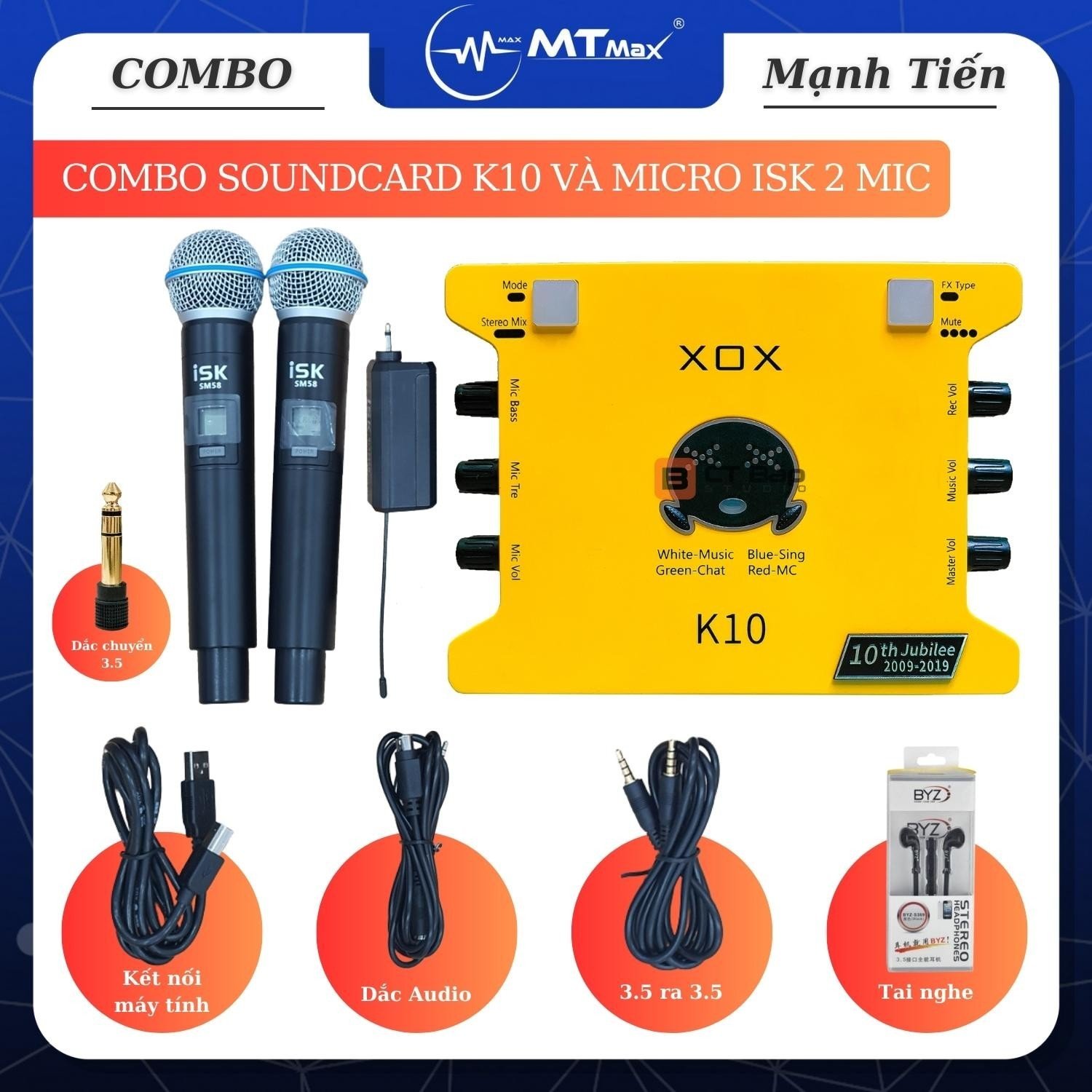 Combo Livestream Sound Card K10 Và Micro ISK SM58 (2 Mic)  Âm Thanh Khá Chân Thực Mượt Giọng Hát Hàng Chính Hãng