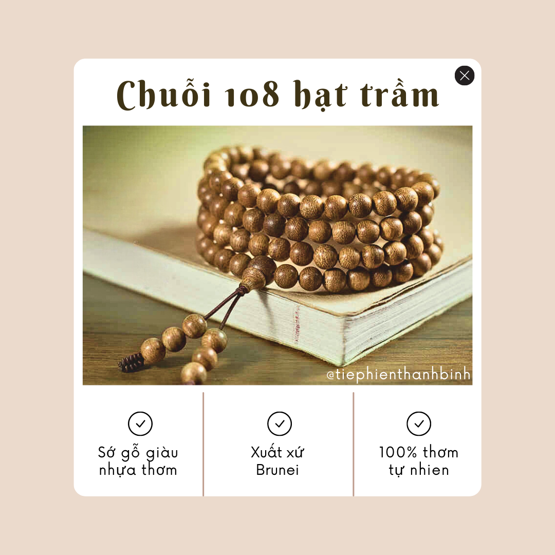 Chuỗi 108 Hạt Trầm Hương Brunei 6mm/8mm Malas Thiền Thơm Tự Nhiên Thích Hợp Đeo Hàng Ngày