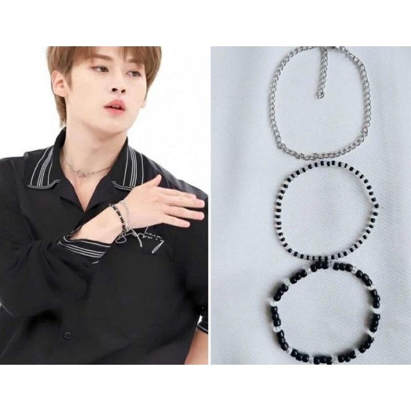 N130 vòng tay Nam handmade hạt cườm trắng đen phong cách Hàn Quốc cá tính