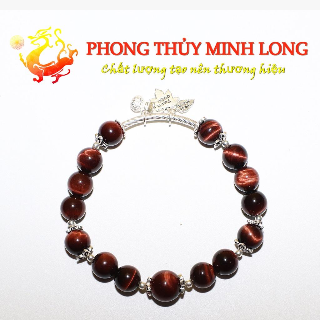 Vòng tay đá Mắt Hổ Đỏ Nâu mix túi tiền lá bạch dương bạc nhỏ xinh với người mệnh Hỏa và Thổ