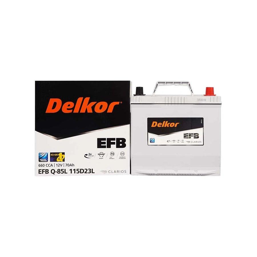 Ắc Quy Delkor EFB Q85 95D23L 12V-65Ah (Kiểu cực D23L - CCA 620A)
