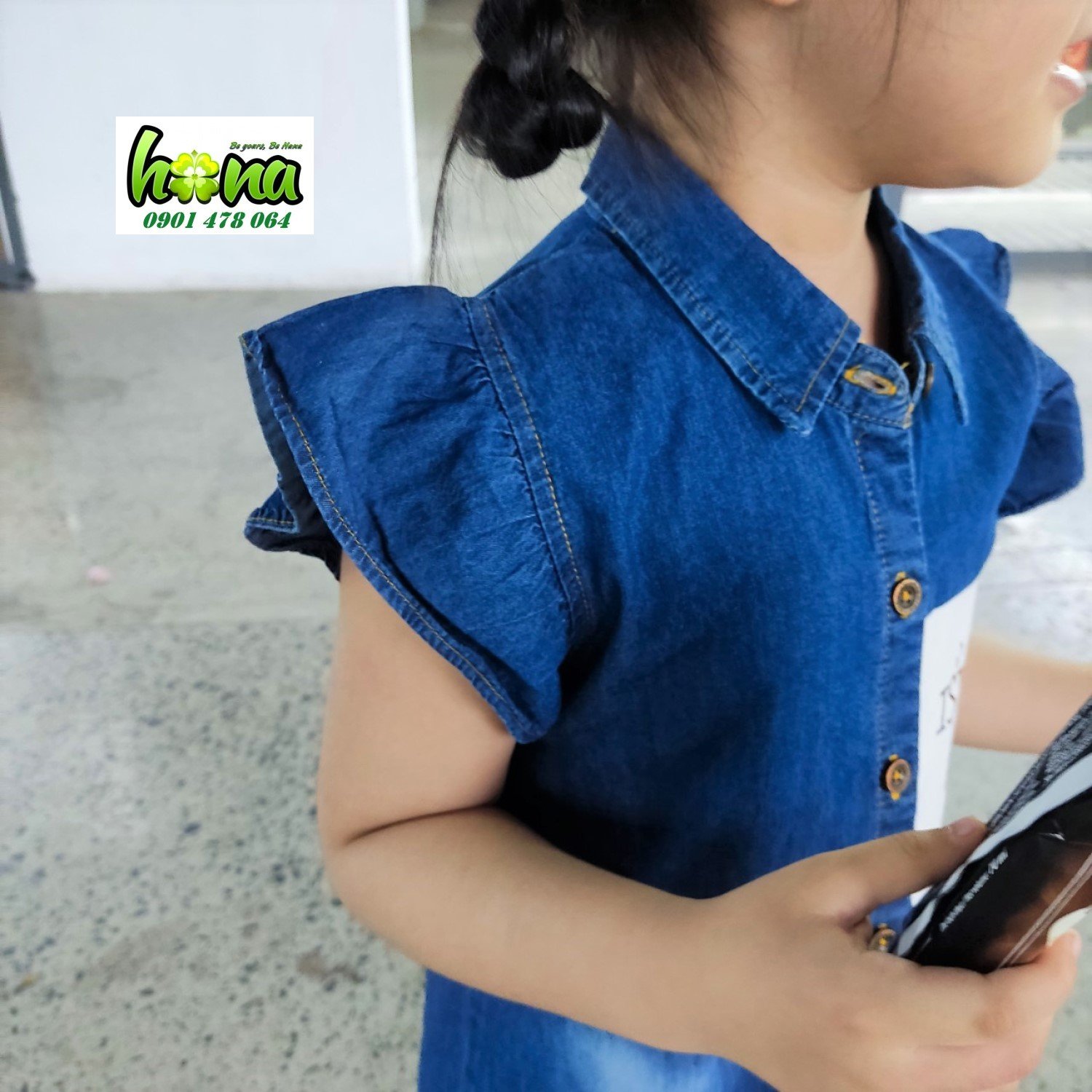 G00000715 Đầm jean tay cánh tiên đẹp bé gái, Chất jean mềm mát