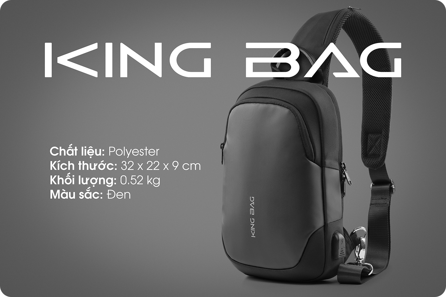 Túi đeo chéo thời trang KINGBAG JULIUS I cổng USB, nhiều ngăn, chống trộm, vải kháng nước tốt - Hàng chính hãng