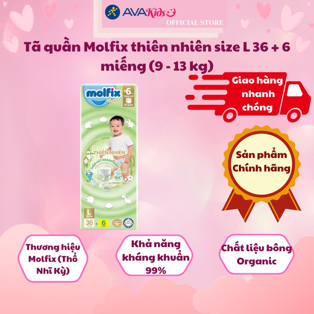 Tã quần Molfix thiên nhiên size L 36 + 6 miếng (9 - 13 kg)