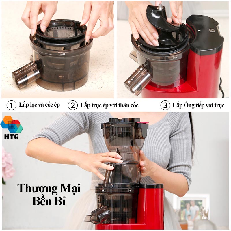 Máy ép chậm trái cây SAVTM JE220-08MOO thương mại, chức năng làm kem, lọc inox 304, tốc độ ép 37 vòng/phút, động cơ không chổi than, hàng chính hãng