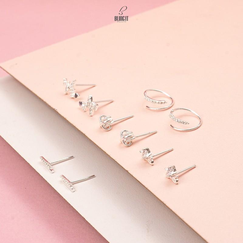 Bông tai Bling It dòng kẻ bạc đính đá BIBT487