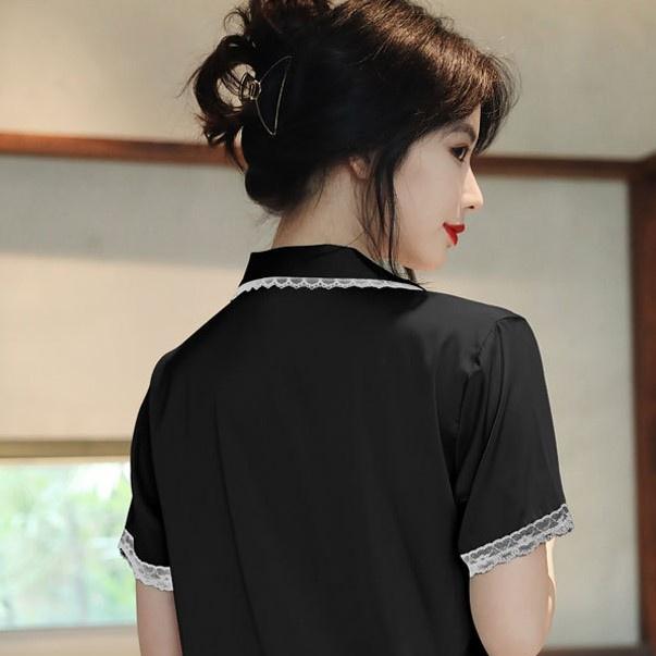 Đồ Bộ Nữ Lụa - Đồ Mặc Nhà Áo Ngắn Quần Ngắn Cao Cấp Nhiều Màu Trơn Viền Ren CCLP17